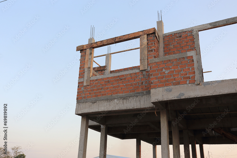 residential building construction site with brick block residential building construction site with brick block