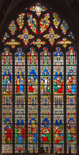Bruges - Biblical scenes on windowpane in St. Salvator s church