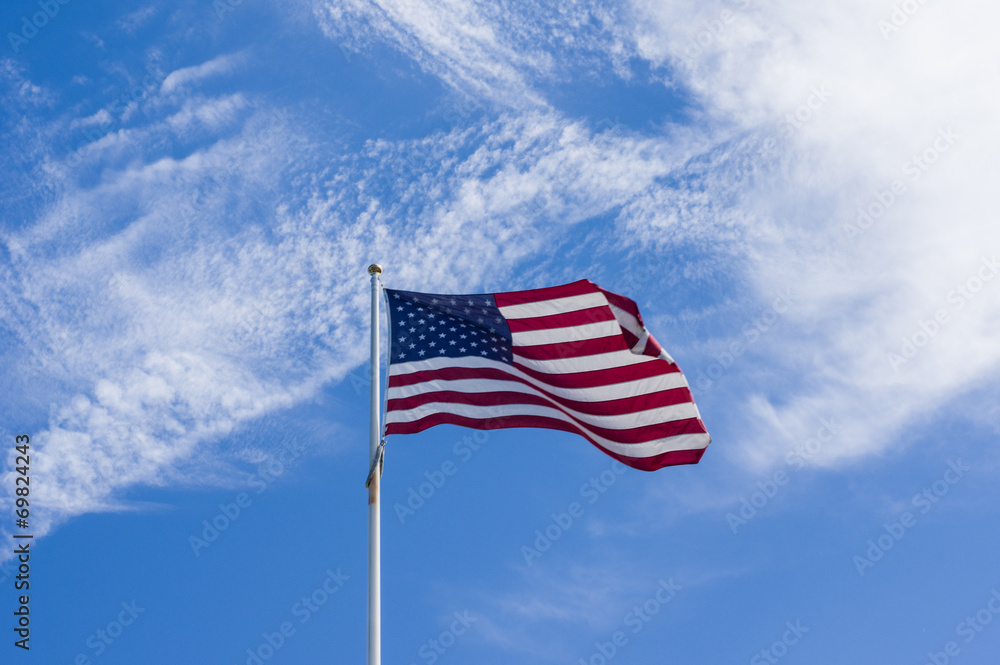 American flag waving on clods American flag waving on clods