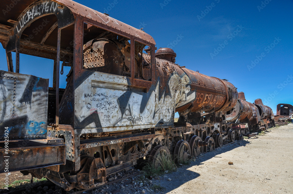 Rusted Train Cemetery in Uyuni, Bolivia