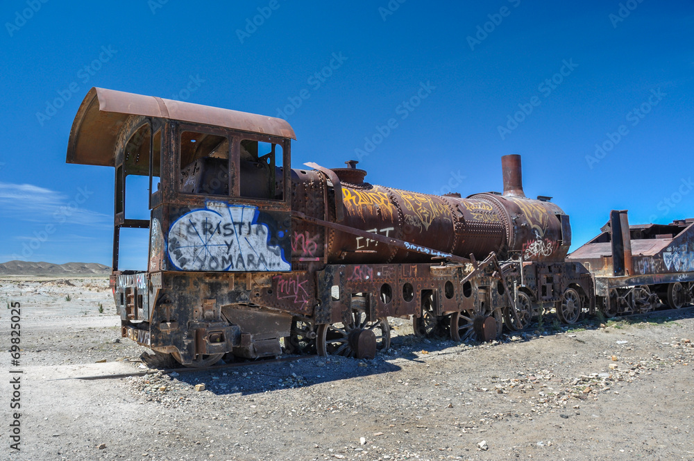 Rusted Train Cemetery in Uyuni, Bolivia