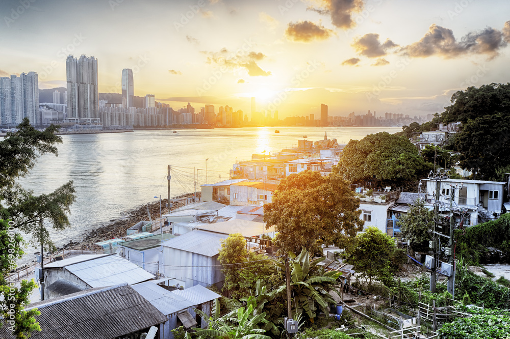Fototapeta premium Sunset in Hong Kong fishing valley