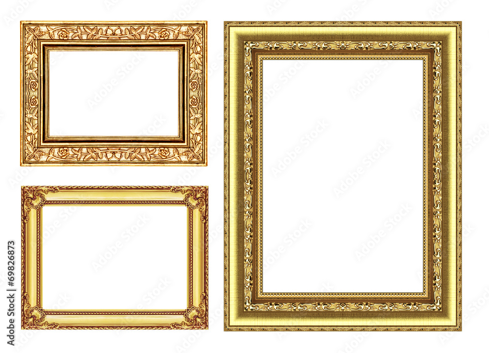 set 3 gold frame isolated on white background and clipping path set 3 gold frame isolated on white background and clipping path