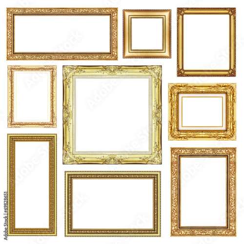 set of Vintage golden frame with blank space, clipping path