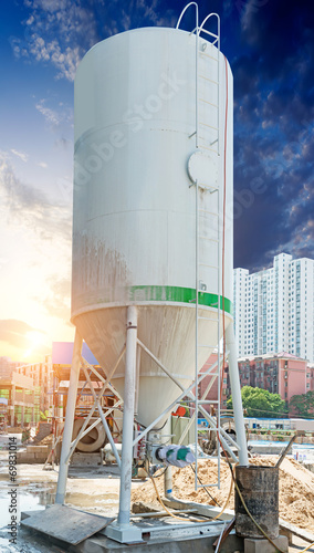 Canvas Print Concrete mixing tower. Concept of on-site construction facility.