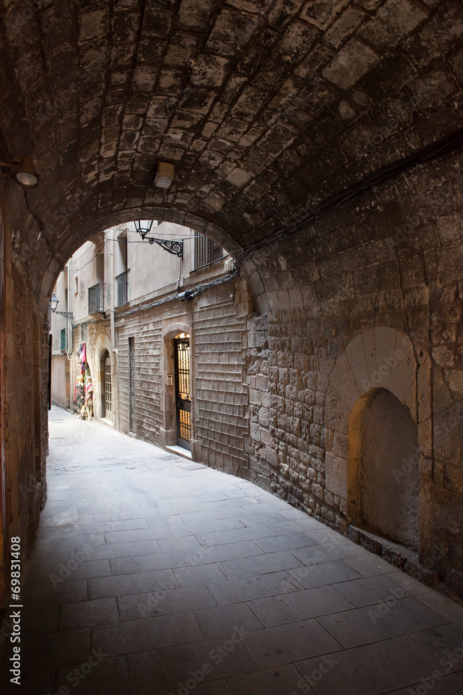 Arched Passage of Barri Gotic in Barcelona