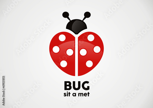 Cartoon red and black love bug or ladybug logo design vector