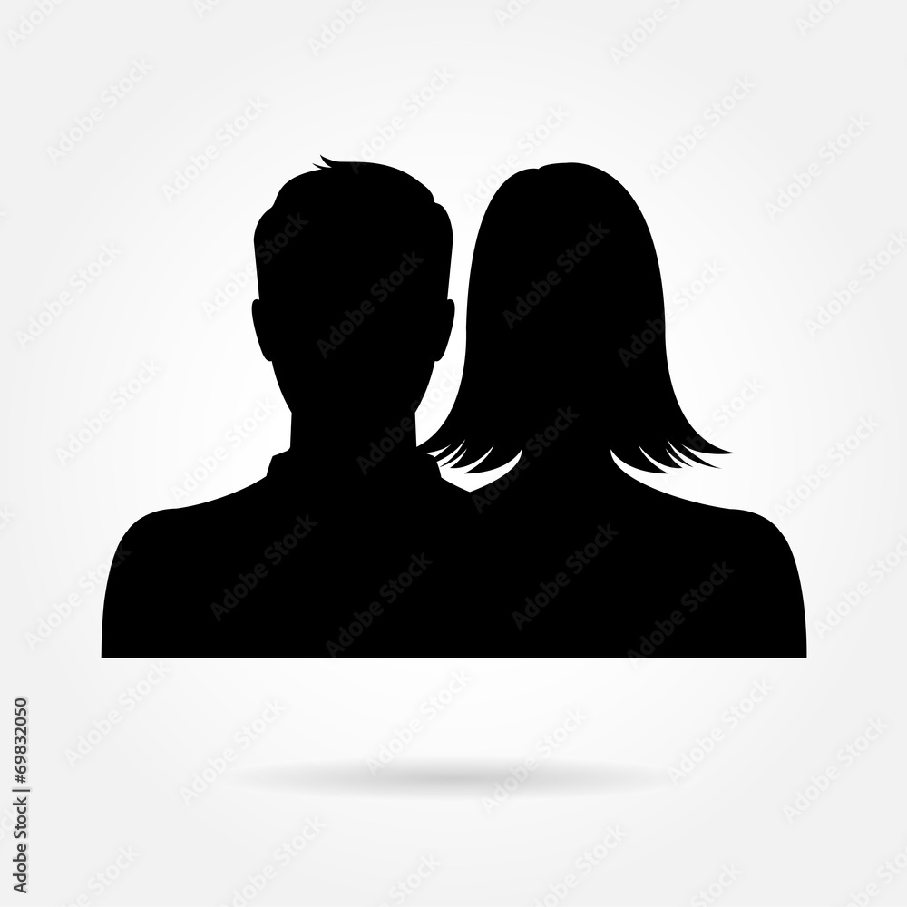 Male & female silhouette icon - couple & partner concept