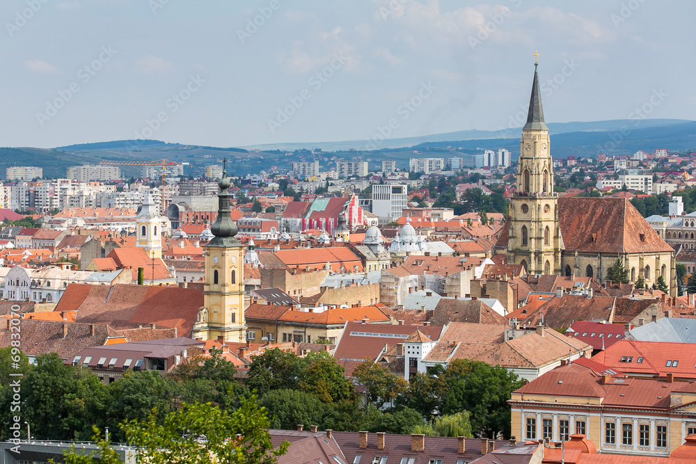 Cluj-Napoca, Transylvania, Romania. Old town top view.