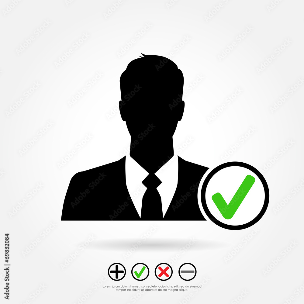 Businessman icon with check mark Businessman icon with check mark