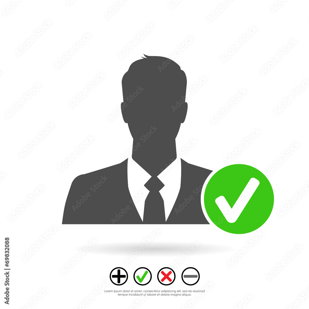 Businessman icon with check mark Businessman icon with check mark