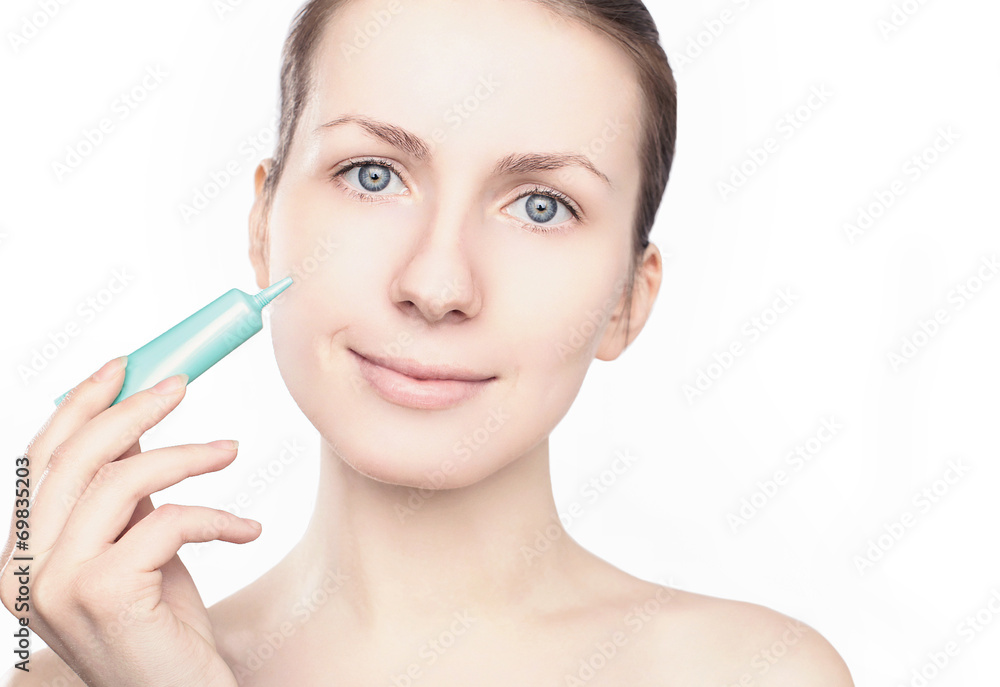 Woman applying cream, beauty, health skin - concept
