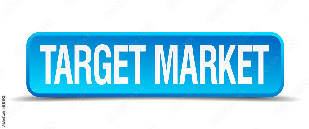 Target market blue 3d realistic square isolated button Target market blue 3d realistic square isolated button
