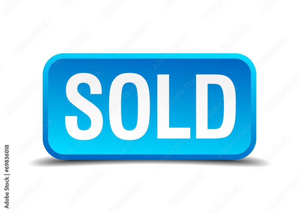 Sold blue 3d realistic square isolated button Sold blue 3d realistic square isolated button