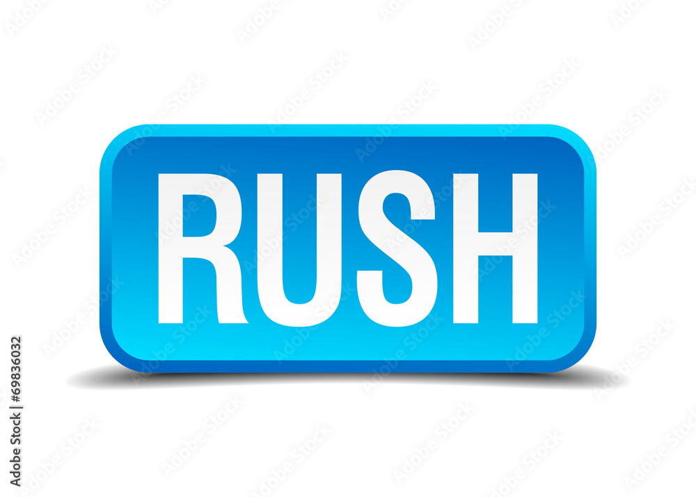 Rush blue 3d realistic square isolated button Rush blue 3d realistic square isolated button