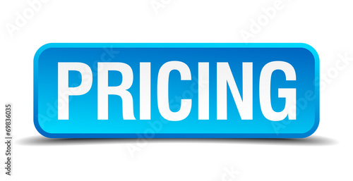 Pricing blue 3d realistic square isolated button