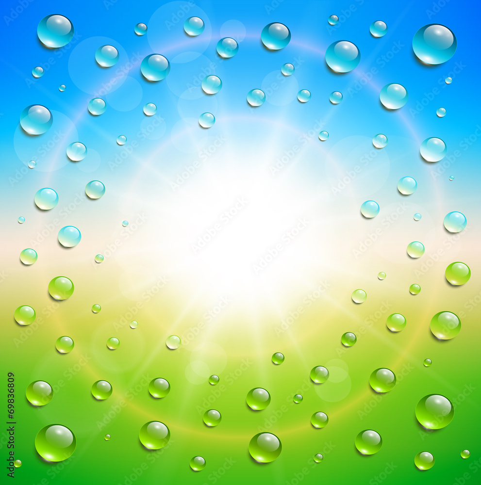 Sunny background, with water drops