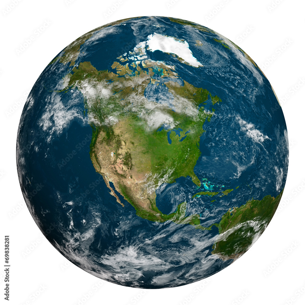 Fototapeta premium Planet earth with clouds. North America.
