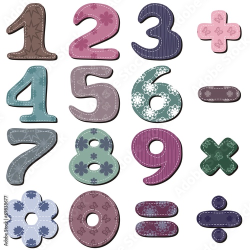 scrapbook numbers and signs on white background photo