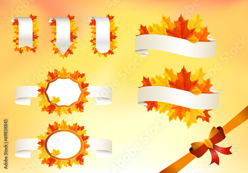 Banderole Signet Schleife Herbst - bunte Blätter