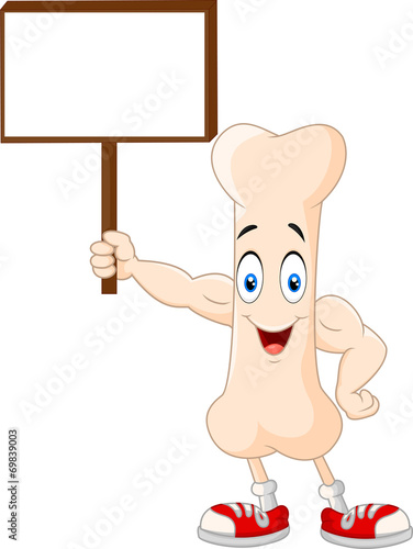 Strong bone cartoon character holding blank sign