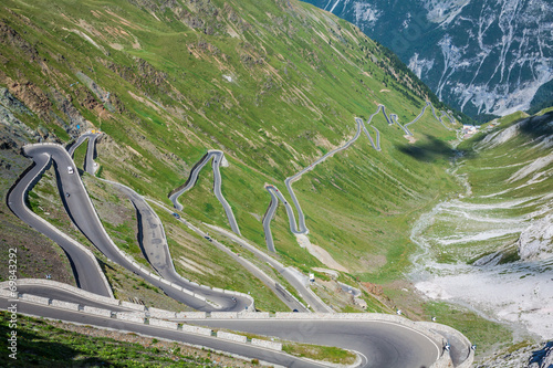 Obraz na płótnie serpentine mountain road in Italian Alps, Stelvio pass, Passo de w salonie