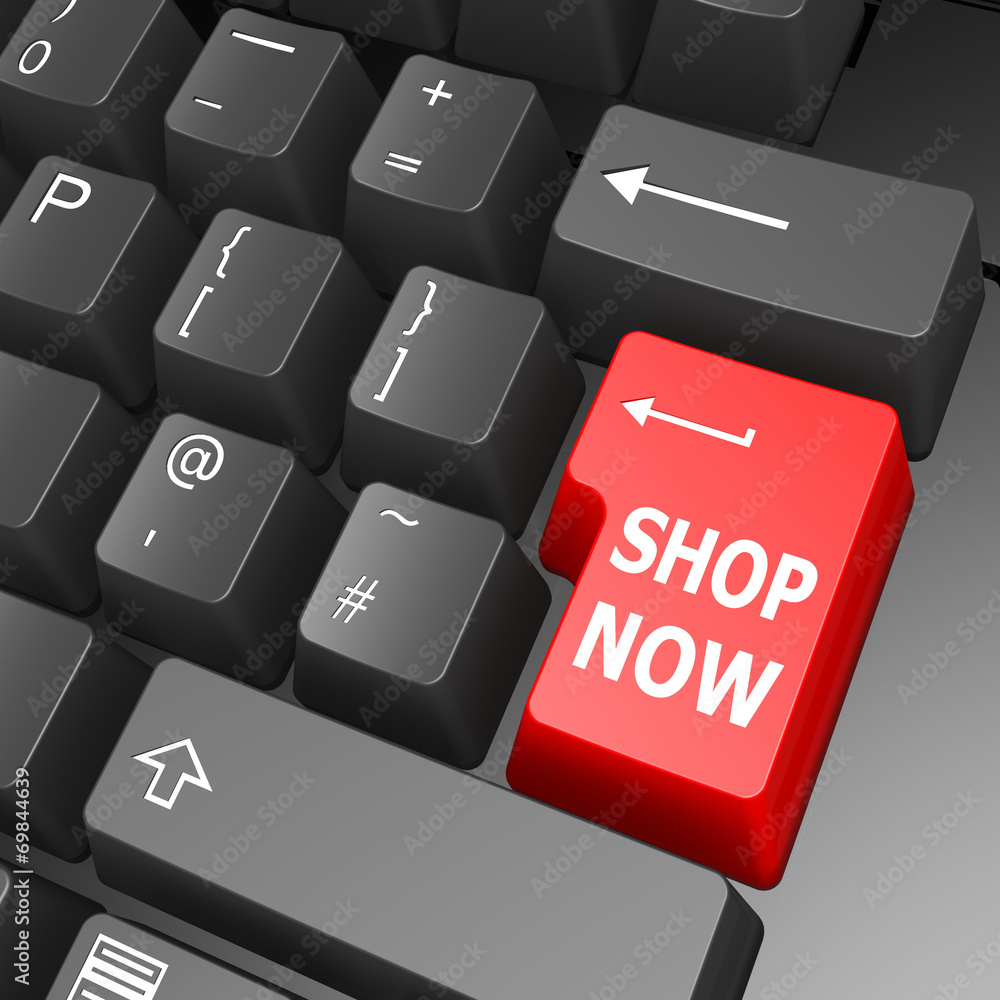 Shop now key on computer keyboard Shop now key on computer keyboard