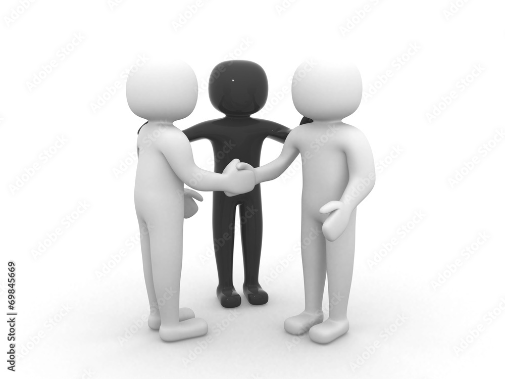 3d people - person together. Business team joining hands concept 3d people - person together. Business team joining hands concept