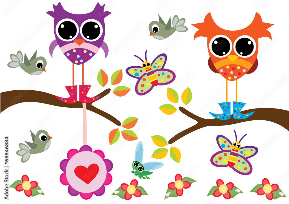 Fototapeta premium sowy na drzewie