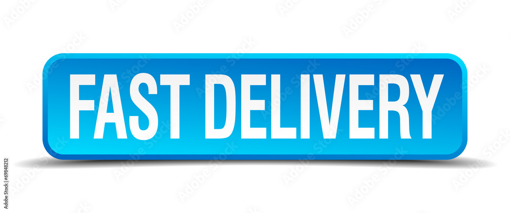 fast delivery blue 3d realistic square isolated button