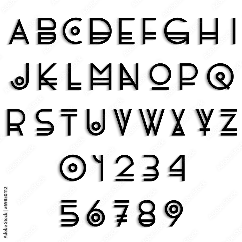 Stylish alphabet letters and numbers with shadow Stylish alphabet letters and numbers with shadow