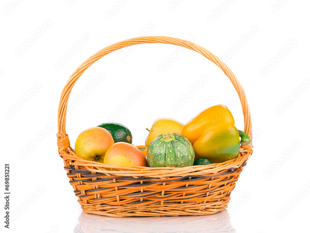 Wicker basket with fruits.