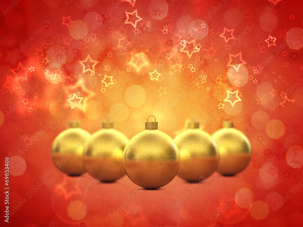 Golden christmas baubles on red background Golden christmas baubles on red background
