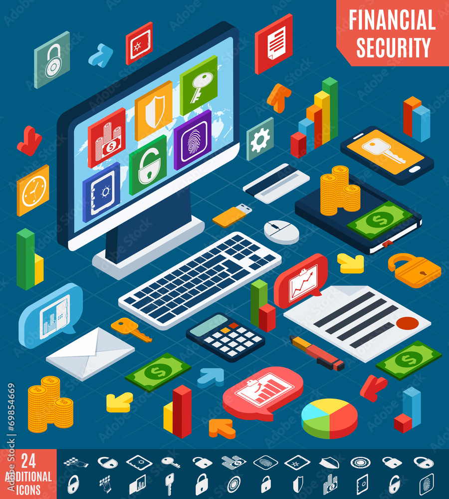 Isometric financial secure set Isometric financial secure set