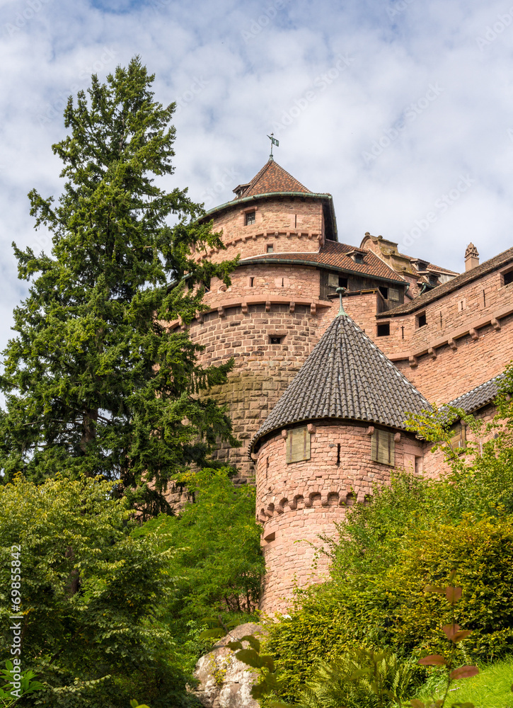 Towers of Haut-Koenigsbourg castle in Alsace, France