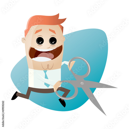 schere schneiden cartoon mann business