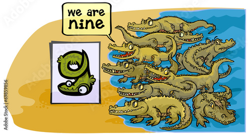 Cartoon Number Nine with animal characters.