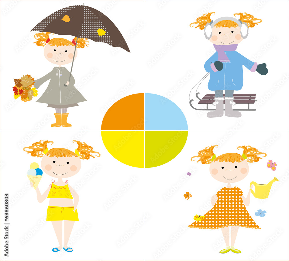 4 seasons / litlle girl- vector illustration