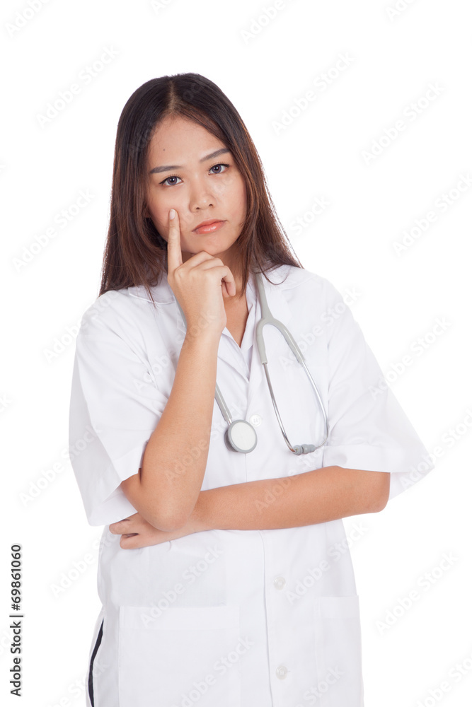 Portrait of Asian young female doctor thinking Portrait of Asian young female doctor thinking