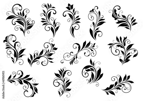 Retro floral motifs and foliate vignettes set