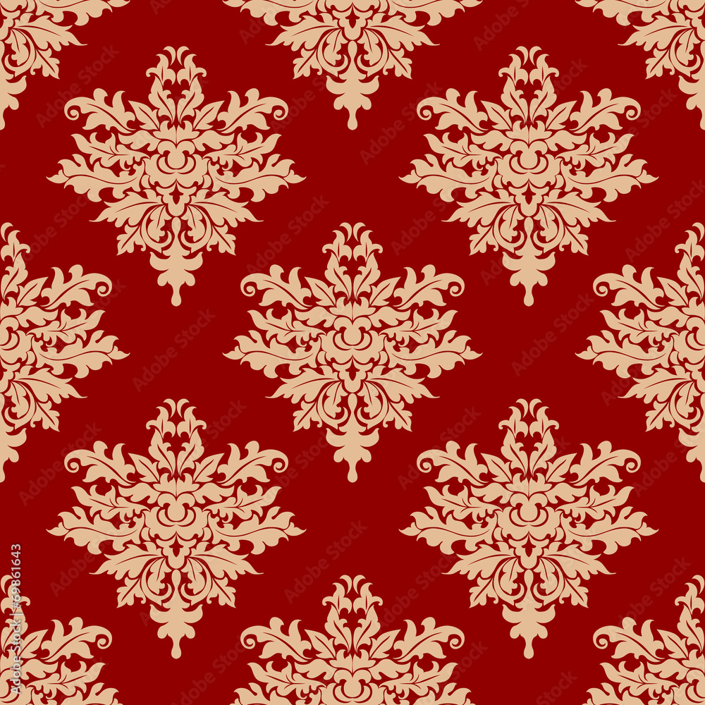 Floral beige on red seamless pattern Floral beige on red seamless pattern