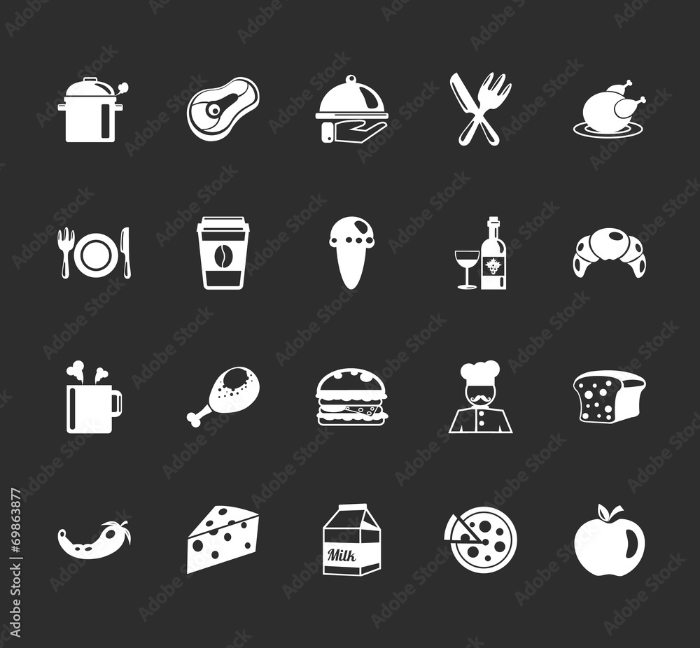 Vector food and elements restaurant icons set Vector food and elements restaurant icons set