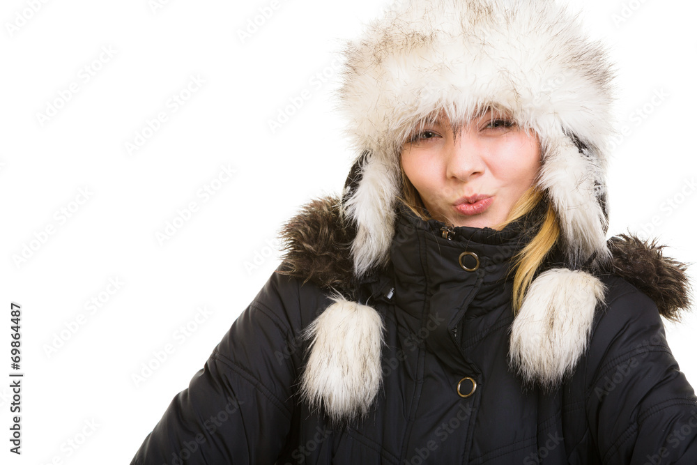 Winter vacation. Cheerful girl in warm clothes. Winter vacation. Cheerful girl in warm clothes.