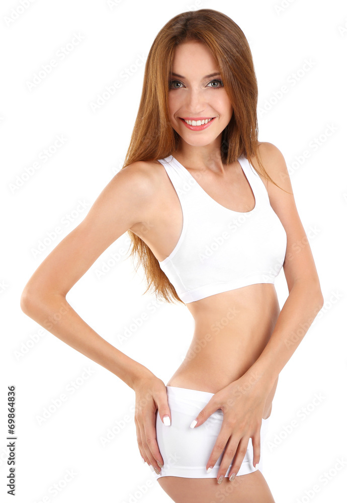 Young woman with slim body isolated on white Young woman with slim body isolated on white