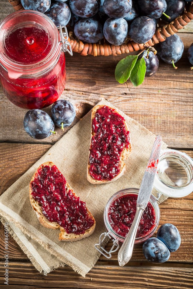 Sandwich with plum jam Sandwich with plum jam