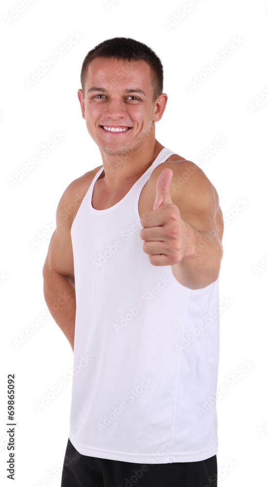 Handsome and strong young man isolated on white Handsome and strong young man isolated on white