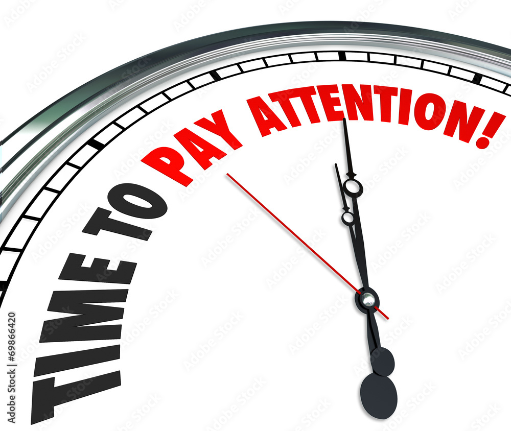 Time to Pay Attention Words Clock Listen Hear Information ilustração do