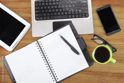 High angle view of a business table