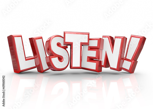 Listen Word 3d Red Letters Pay Attention Important Information