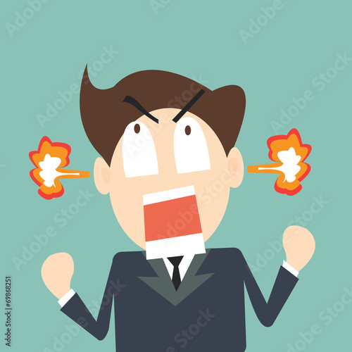 Business man to rage and flame in head
